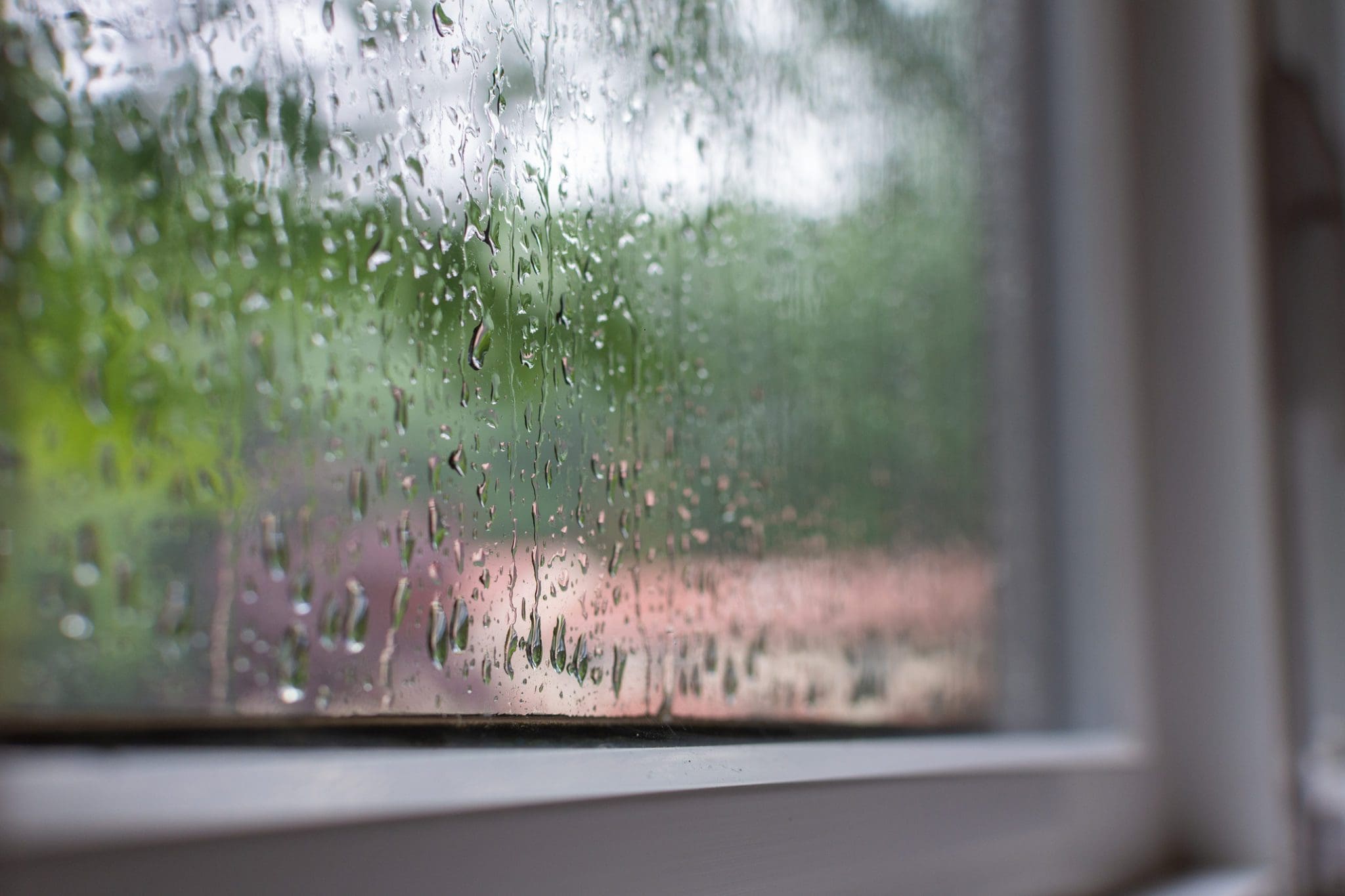 Rain on a window on a rainy day